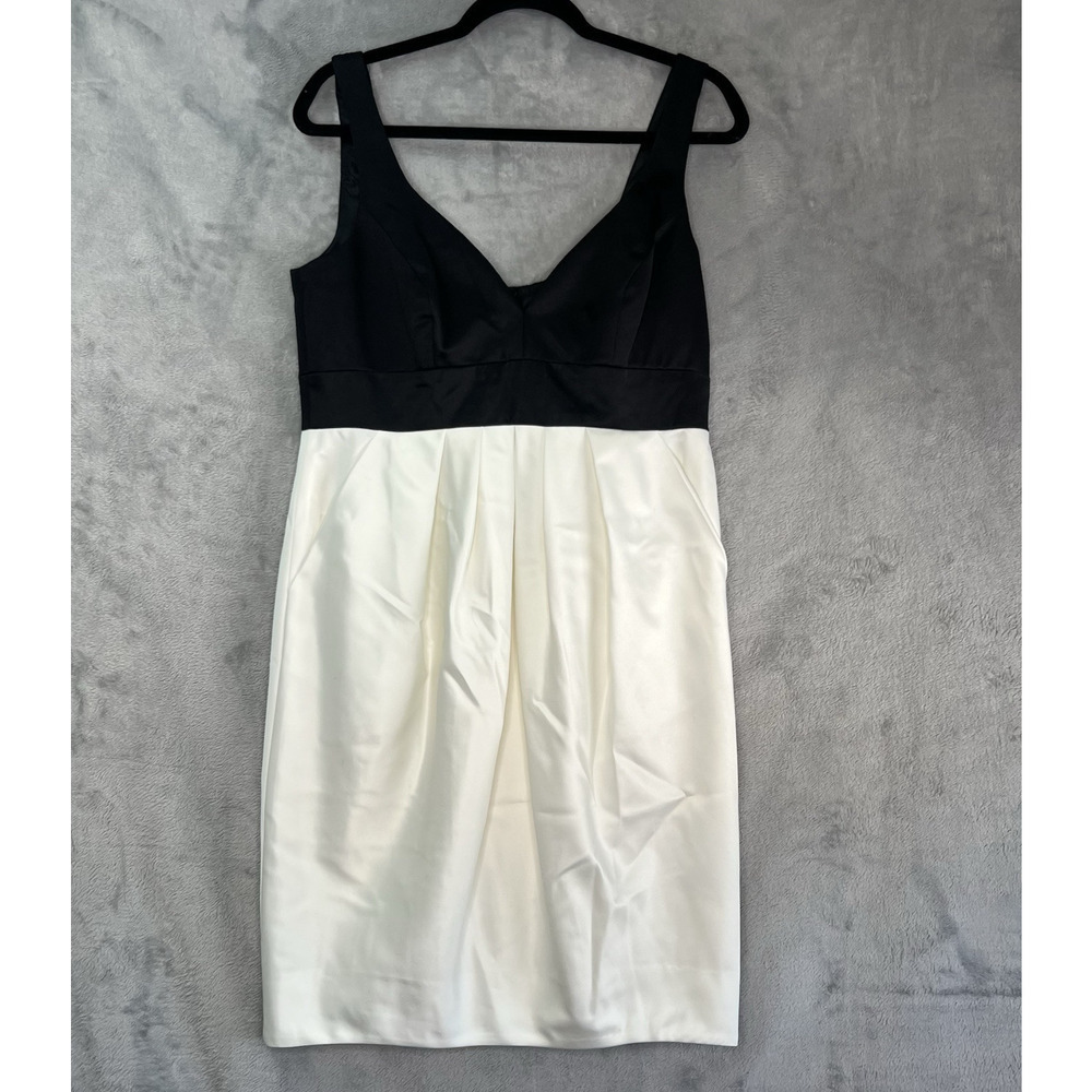 Jill Jill Stuart Duchess Satin Off White/Black Pleated Cocktail Dress SZ 12